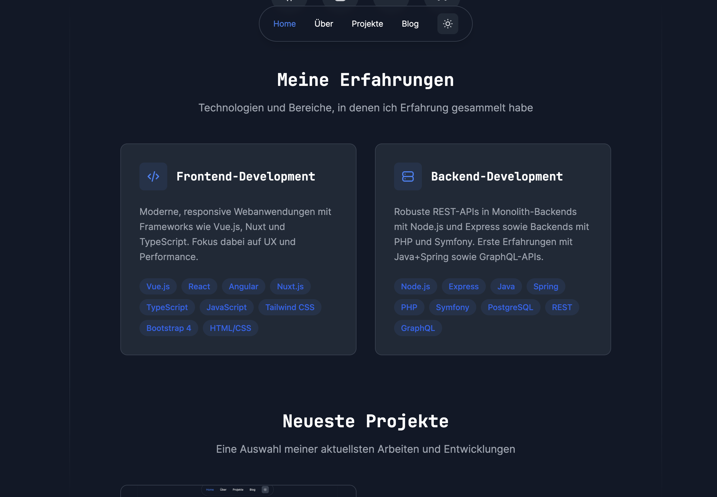 Startseite der Website
